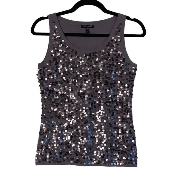 Eileen Fisher Icy Plum 100% Merino Wool Sequin Evening Tank Top Sz PP or XS - Picture 13 of 16
